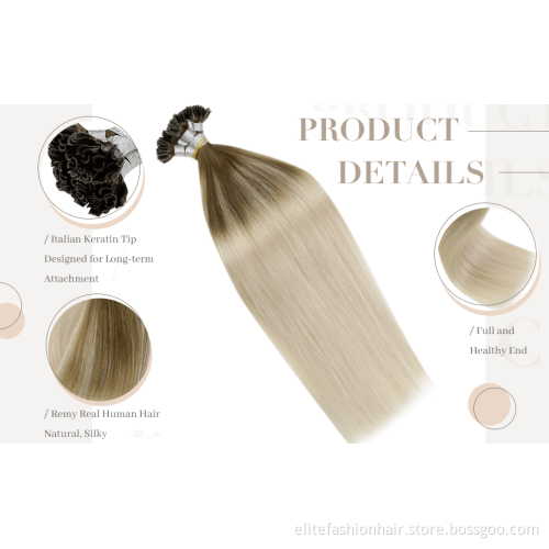 Healthy bouncy texture No any split ends Nail U tip Hair Hot fusion Hair extension sillky straight U tip Hair extensions